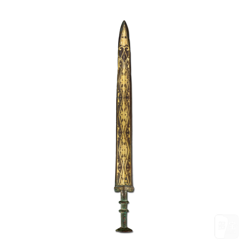 An archaic gold-inlaid bronze 'geometric' sword, Eastern Zhou dynasty, Warring States period | 東周戰國 銅錯金幾何紋劍